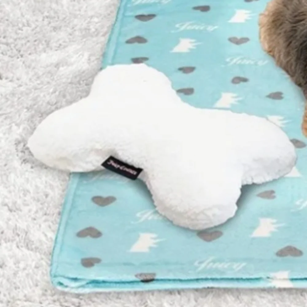 #33A0 Juicy Couture Turquoise Blue Dog Blanket Sherpa Bone Shaped Pillow